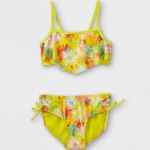 Cat & Jack Girls Sleeveless Daisies Print Two Piece Bikini Yellow XS (4/5) NWT